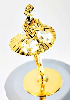 SPILLEDÅSE. guldbelagt figur af ballerina med Swarovski krystaller