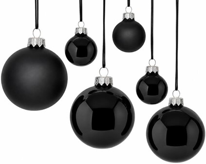 Små julekugler fra Polen, billige priser, sort mat & blank. Ø 3 & 6 cm