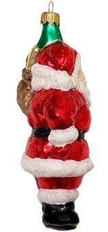 Juletræspynt figurer. Håndlavet glas julemanden med sæk fuld af gaver