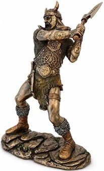 Viking figur. Bronzefigur af mægtige kriger, der svinger sin økse