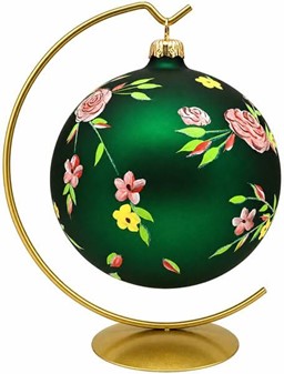 Håndmalede julekugle Polen i grøn mat med rosenrød dekoration. Ø 12 cm
