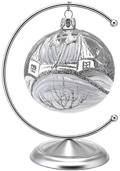 Julekugler med motiv. Sølv hytter på gennemsigtigt glas, Ø 10 cm 6 stk