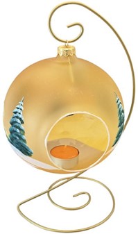 Jule glas lanterne i guld gennemsigtig mat med vinterhytter. Ø 15 cm