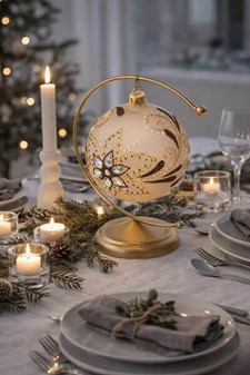 En julekugle glas i en mat brun med zirkoner og krystaller. Ø 10 cm