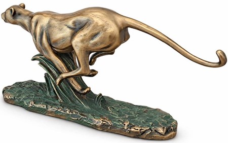 Bronze figur af gepard på flugt. Fænomenal pynt til hjemmet og kontor
