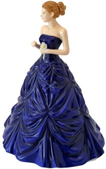 Smuk Royal Doulton porcelænfigur af dame i en dyb blå kjole