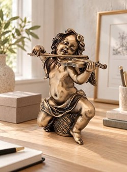PERFEKT JULEGAVER. Smuk bronze figur af en engle spiller violin