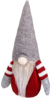 Juledekoration. Sjov gnome hængende i rød jakke og grå hue, H 20 cm