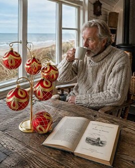 Polske håndlavet julepynt. Røde mat julekugler med guld dekoration