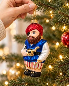 Polsk julepynt. Sød glas figur af pirat med øjeklap, højde 14,4 cm
