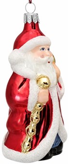 Polsk julepynt online. Glas figur af julemand i rød pels. H 11 cm