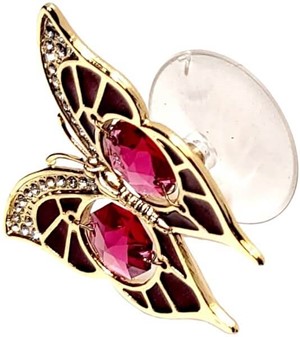 GOD VENINDEGAVE. Forgyldt sommerfugl med rød Swarovski krystaller
