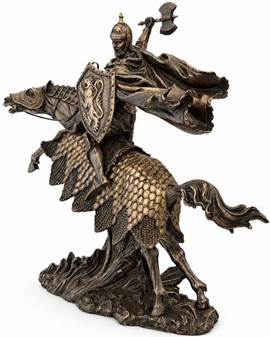 Majestætisk bronzefigur af middelalder ridder på hest. Til stuepynt