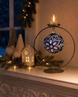 Eksklusive, intens blå julekugler dekoreret med store krystaller