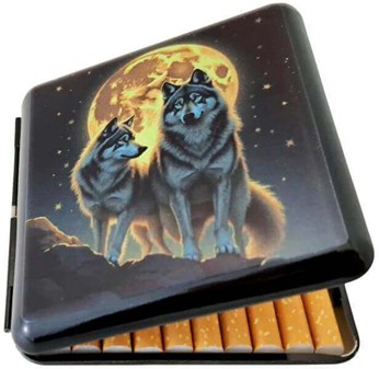 Den Perfekte Gave til Jægeren. Smuk cigaret etui metal med ulve motiv