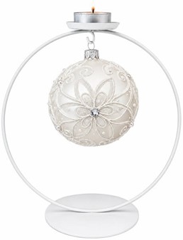 Julepynt butik. Polsk hvid julekugle med hvid dekoration. Ø 10 cm