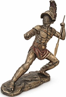 GLADIATOR FIGUR. en slave i kamp med spyd i arenaen det gamle Rom