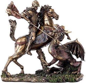 JULEGAVE TIL MAND. Enestoende bronze figur af Saint George og dragen