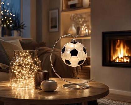 Julepynt fodbold. Glas julekugle i form af sort og sølv fodbold