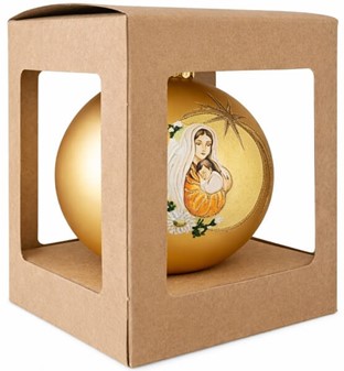 Eksklusiv Julekugle. Gør julen magisk med Maria og Jesus i guld. 10 cm