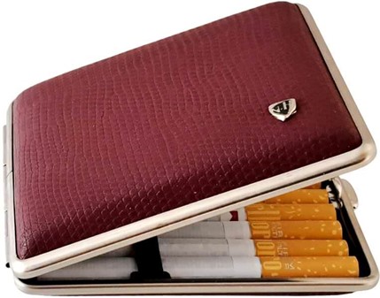 BILLIGE GAVER. Flot tyske cigaretetui af firben læder i rødbrun farve