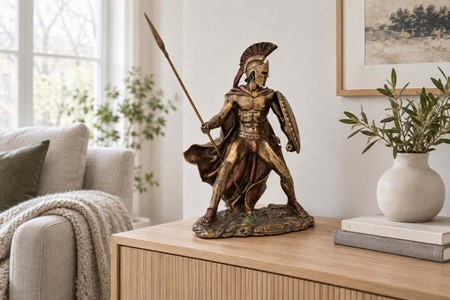 Leonidas Figur. Imponerende Spartanske Konge i Bronze