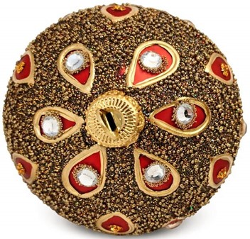 Smukt rigt dekoreret julepynt, polsk rød glas æg a la Fabergé. 13 cm