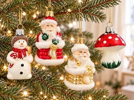 JULEKUGLER FIGURER. Eksklusivt julesæt med 12 mundblæste glas figurer