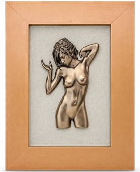 Kunstnerisk Vægdekoration: Elegant Nøgenfigur Bronze i Træramme