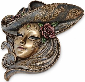 VÆGPYNT. Bronze venetiansk maske med roser. Perfekt bryllupsgave ideer