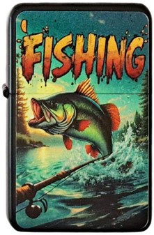 BENZIN LIGHTER. Benzindrevet billig lighter med cool fiskeprint