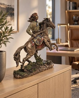 INDIANER FIGUR. Apache på hest, bronze dekoration til hjemmet