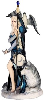ROMANTISKE GAVER. Kvindelig Shaman og ulv. Dekorativ polyresin figur