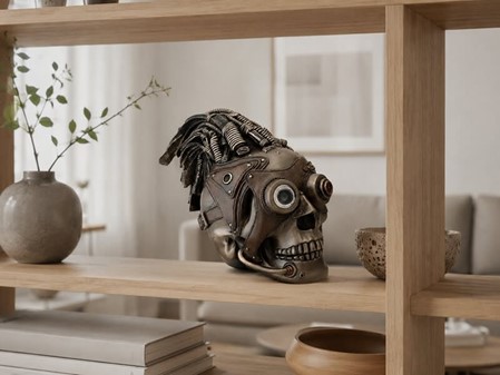 GODE GAVER. Flot Veronese figur af Steampunk kranie med læder hår