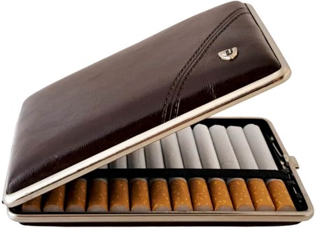 CIGARETETUI STOR. Vom Hofe bedste mørkebrun etui i naturligt læder