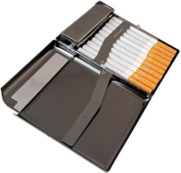 Elegant Grafitfarvet Cigaret Etui med Indbygget Lighter