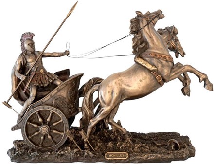 GAVEN TIL HAM PÅ 60. Smuk bronze figur af Achilleus i sin stridsvogn