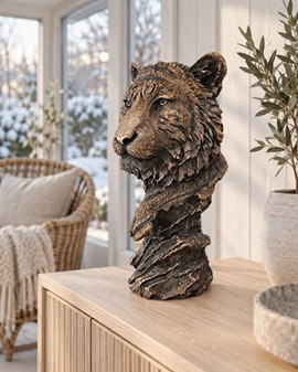 Bronze buste af tiger. Eksklusiv stuepynt og kontordekoration