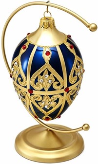 Blåt julepynt. Glasjulekugle i form af marineblåt Fabergé -æg. H 13 cm