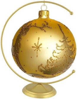 Juletræspynt. Flotte julekugler glas guld med julemotiver. Ø 10cm 6stk