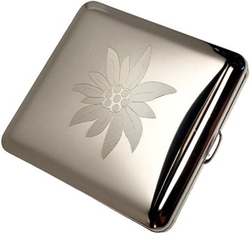 JULEGAVE TIL VEN. Metal cigaretetui med indgraveret edelweiss blomst