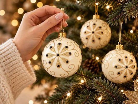 Skab Julemagi: Unikke Hvide Glaskugler med Guld. Eksklusiv Julepynt