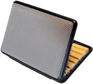 LILLE CIGARETETUI. Syntetisk læder i grå til 14 King Size cigaretter