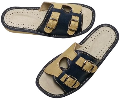 SANDALER DAME. Beige/marineblå kvinder sandaler med to spænder, 149 kr