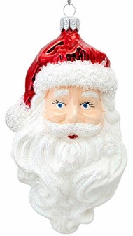 Klassisk juletræspynt. Glas figur af julemandens hoved. H 12,30 cm