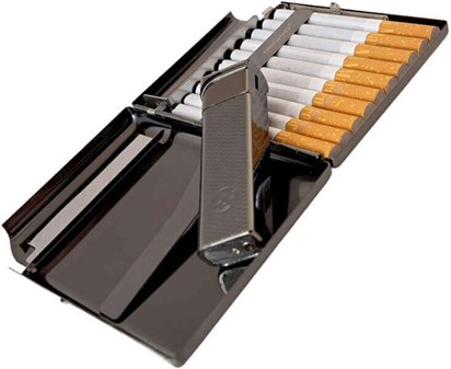 Cigaretetui med Lighter. 2-i-1 Løsning til 20 stk Standard Cigaretter
