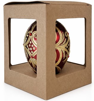 Smuk, glas julepynt i vin rød Fabergé æg form. Julefigur H: 13 cm