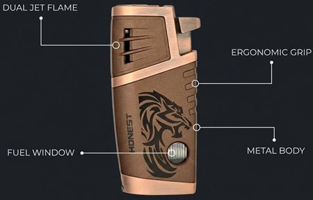 Cigar Lighter. Kobber stormlighter med dobbelt Jet flamme og punch