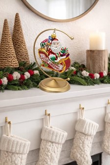Julefigur. Fantastisk glasfigur af julemanden i slæde til juletræ