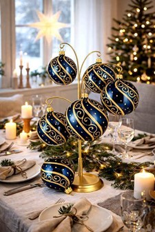 Juletræspynt glas. Polske julekugler i blå med gyldent ornament